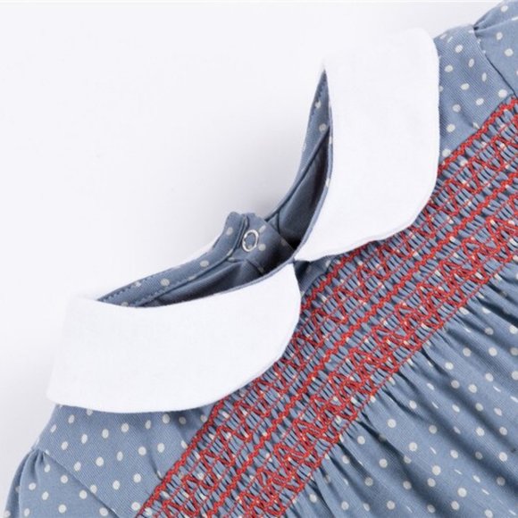 Easter Bunny Rabbit Girls Smocked Blue Dress - Picture 2 of 5